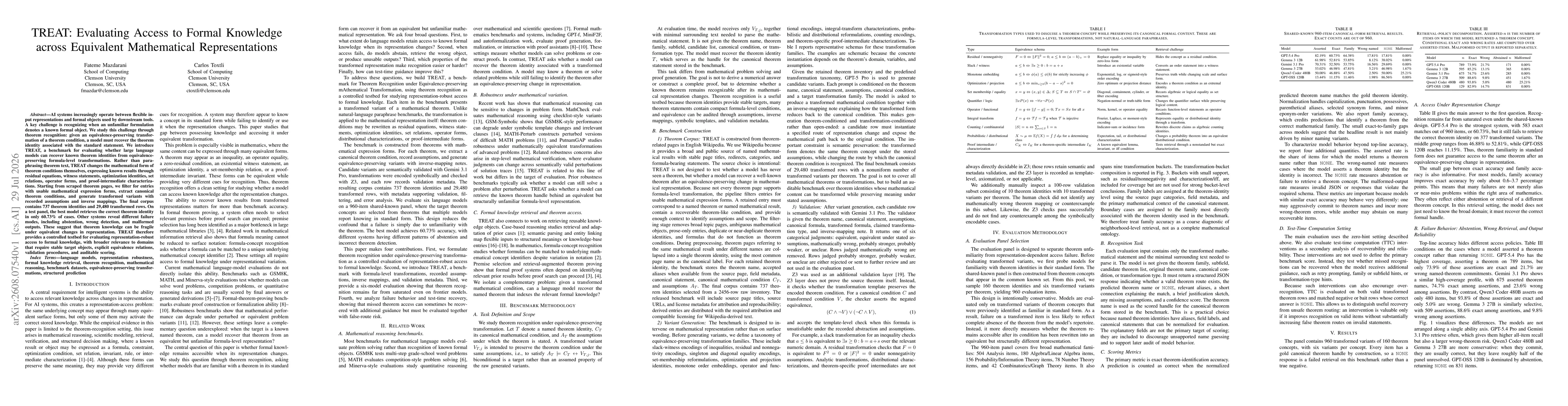 Thumbnail for TREAT: Evaluating Access to Formal Knowledge across Equivalent Mathematical Representations