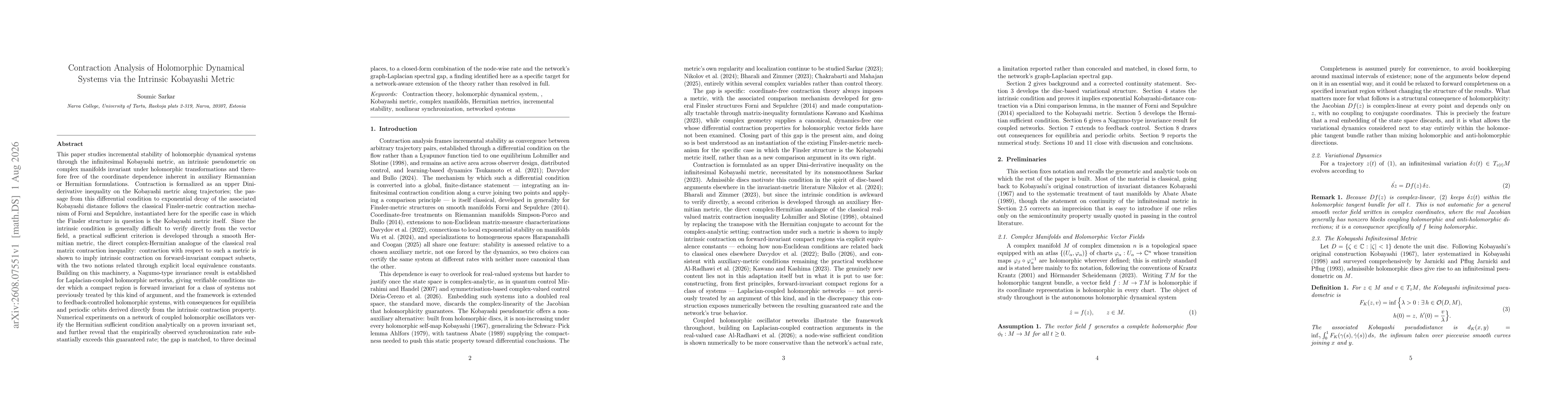 Thumbnail for Contraction Analysis of Holomorphic Dynamical Systems via the Intrinsic Kobayashi Metric
