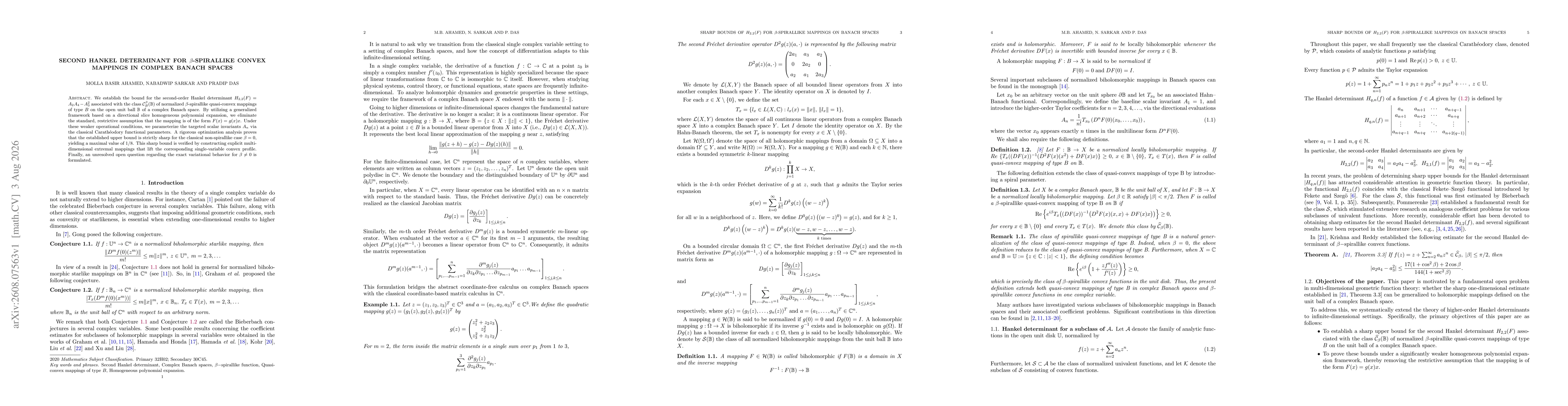 Thumbnail for Second Hankel Determinant for $β$-Spirallike Convex Mappings in Complex Banach Spaces