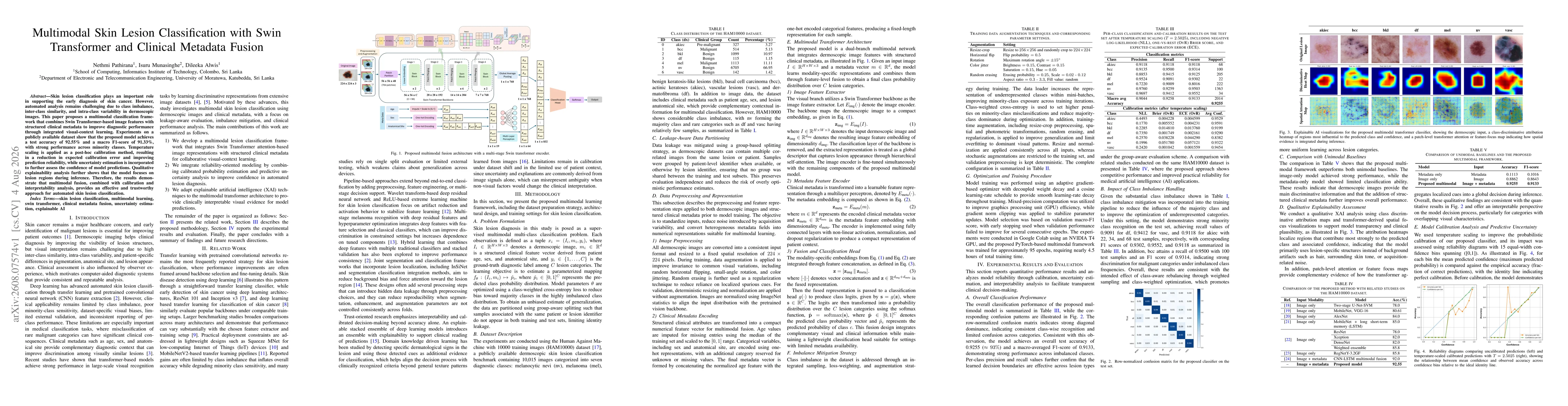 Thumbnail for Multimodal Skin Lesion Classification with Swin Transformer and Clinical Metadata Fusion