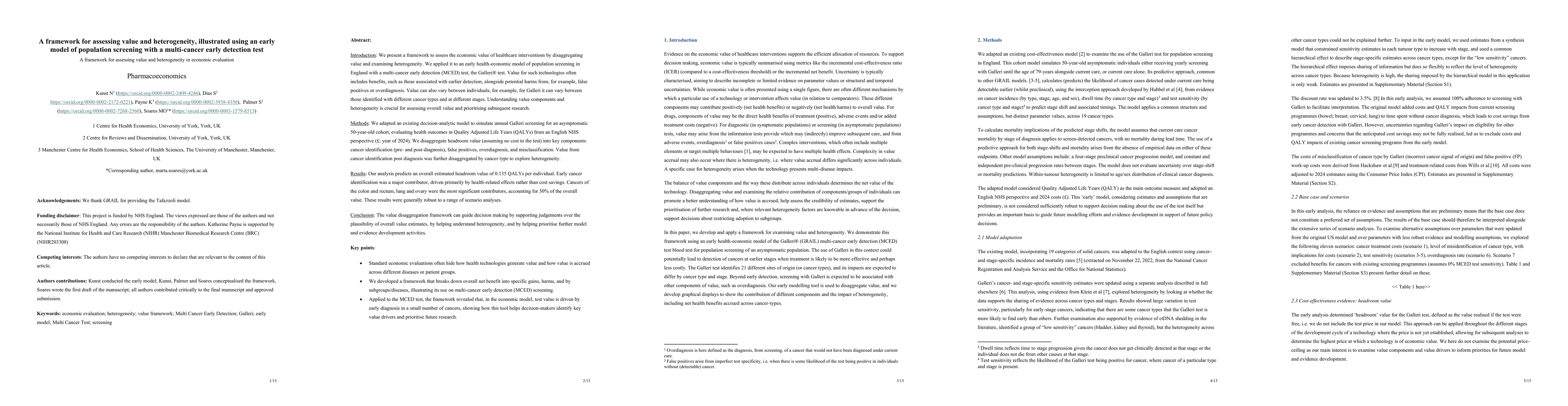 Thumbnail for A framework for assessing value and heterogeneity, illustrated using an early model of population screening with a multi-cancer early detection test