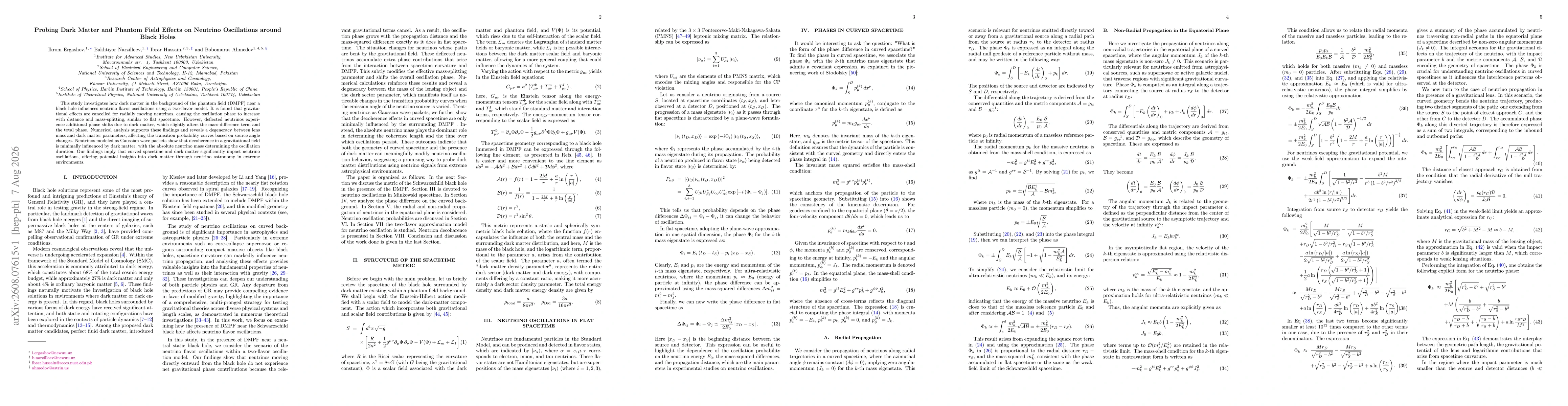 Thumbnail for Probing Dark Matter and Phantom Field Effects on Neutrino Oscillations around Black Holes