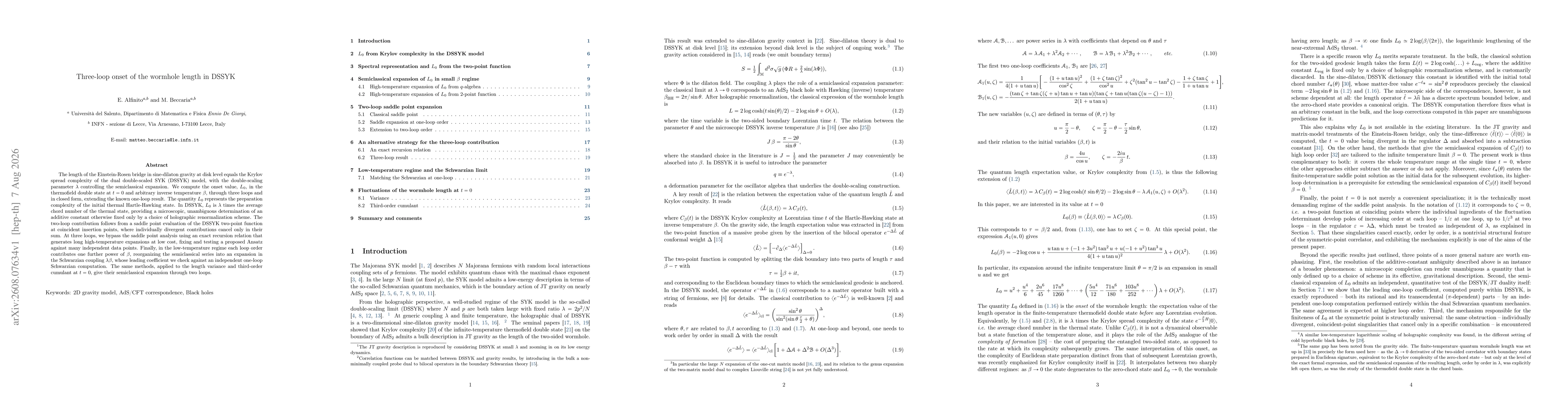 Thumbnail for Three-loop onset of the wormhole length in DSSYK
