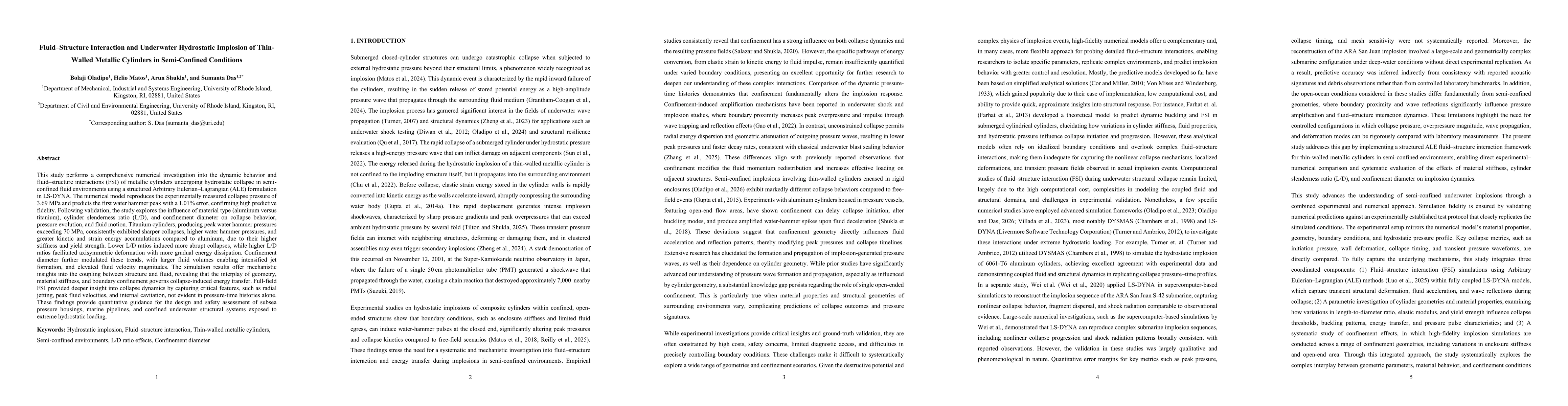Thumbnail for Fluid-Structure Interaction and Underwater Hydrostatic Implosion of Thin-Walled Metallic Cylinders in Semi-Confined Conditions