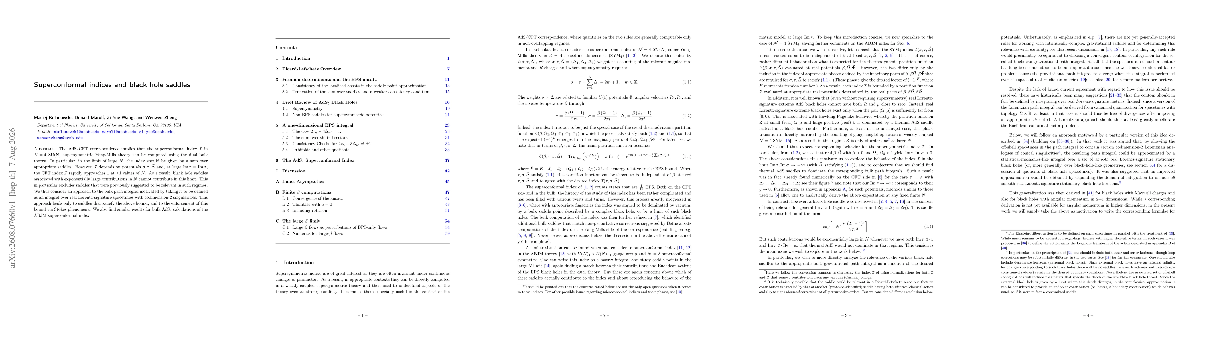 Thumbnail for Superconformal indices and black hole saddles