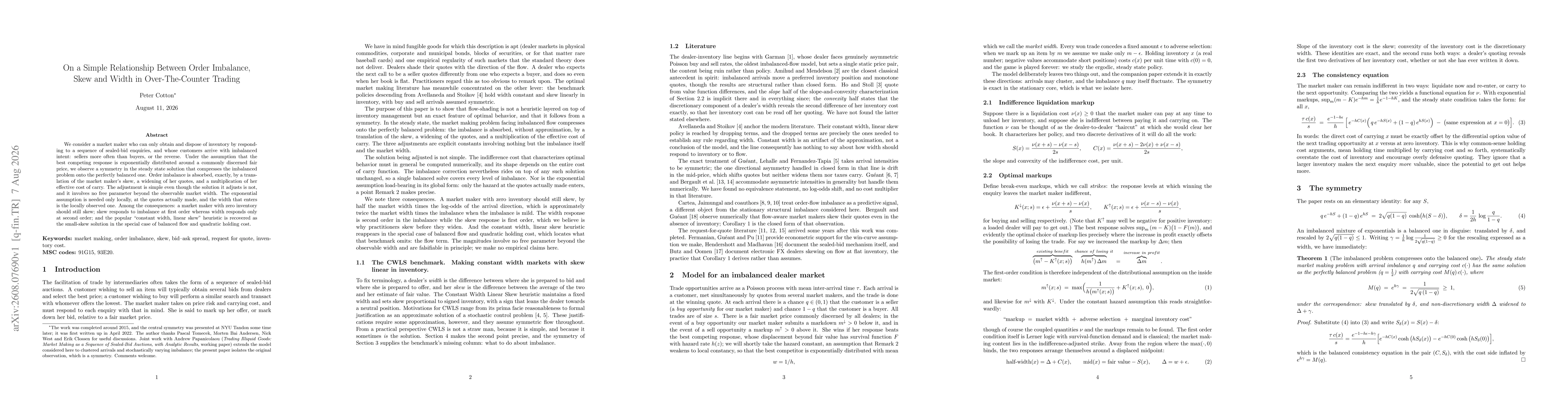 Thumbnail for On a Simple Relationship Between Order Imbalance, Skew and Width in Over-The-Counter Trading