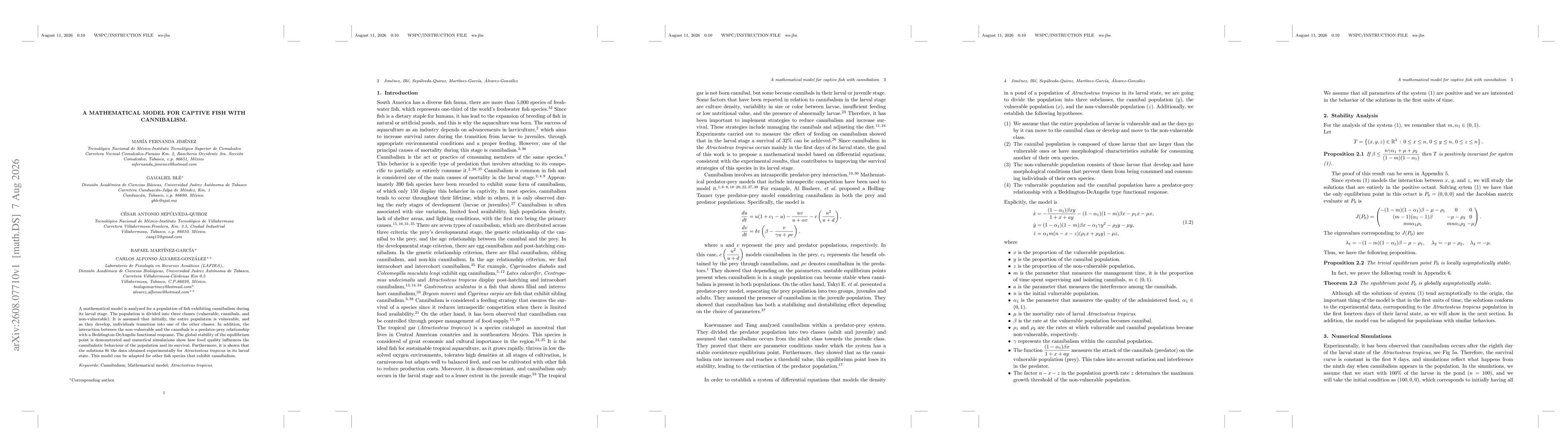 Thumbnail for A mathematical model for captive fish with cannibalism
