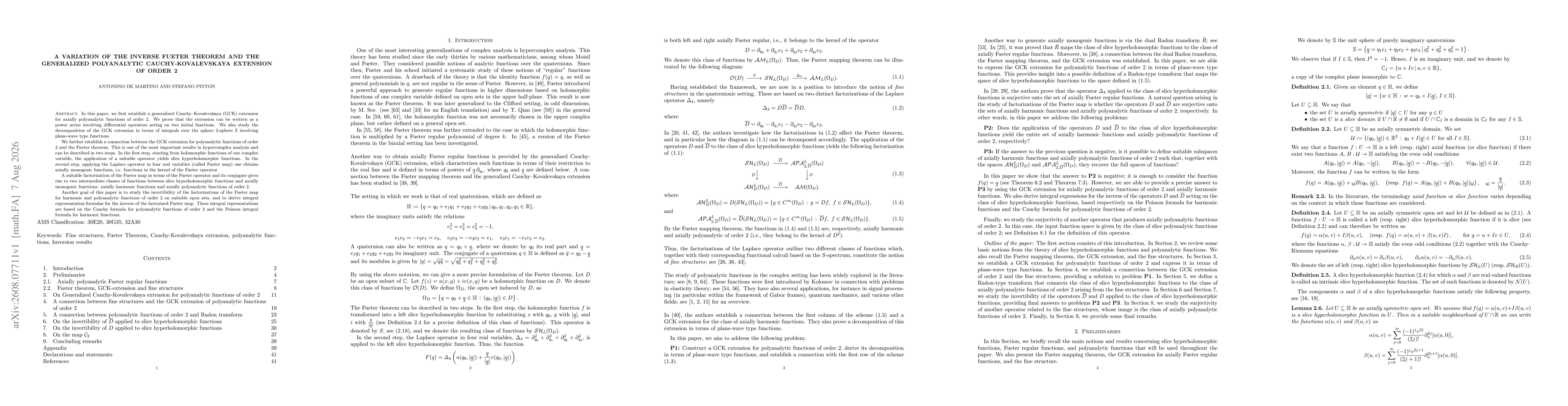 Thumbnail for A variation of the inverse Fueter theorem and the generalized polyanalytic Cauchy-Kovalevskaya extension of order 2