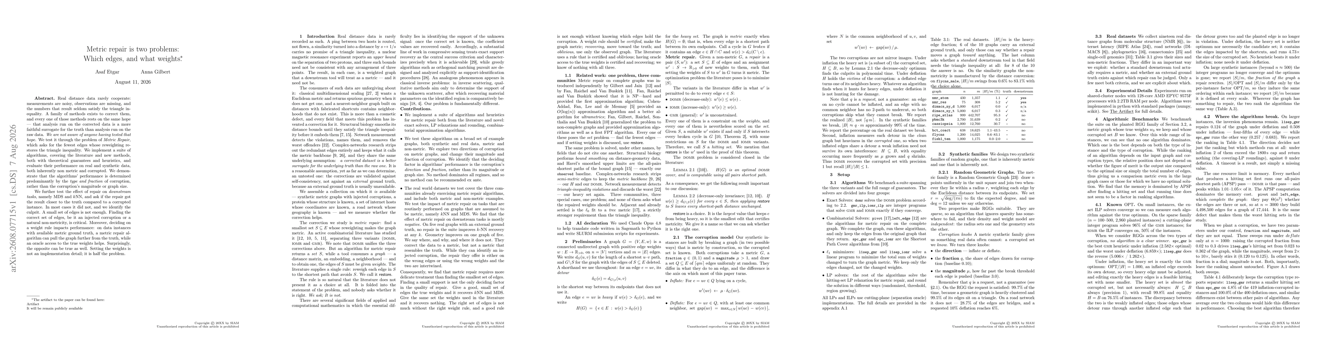 Thumbnail for Metric repair is two problems: Which edges, and what weights