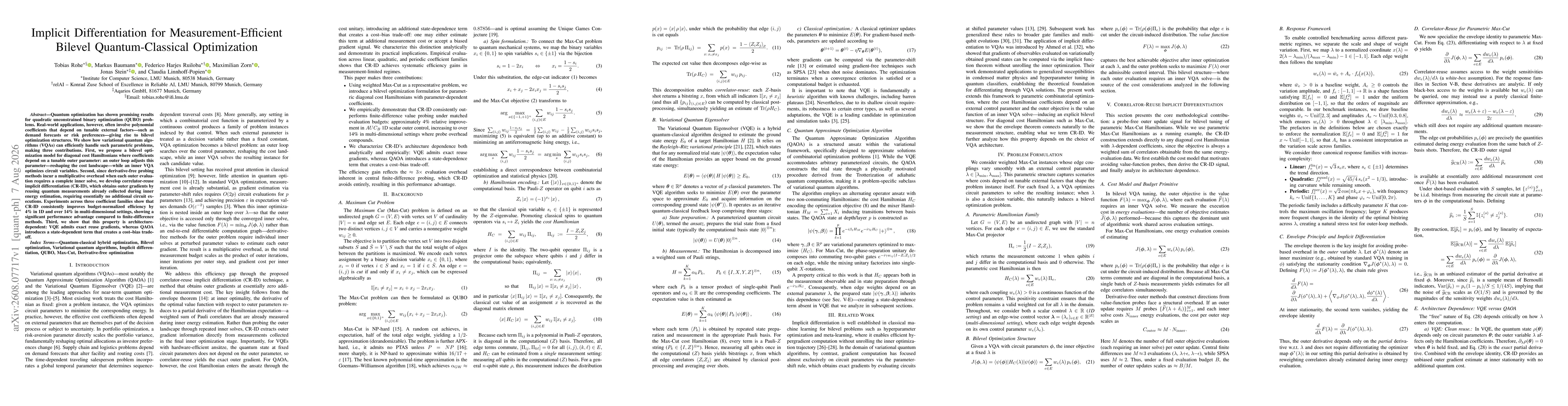 Thumbnail for Implicit Differentiation for Measurement-Efficient Bilevel Quantum-Classical Optimization