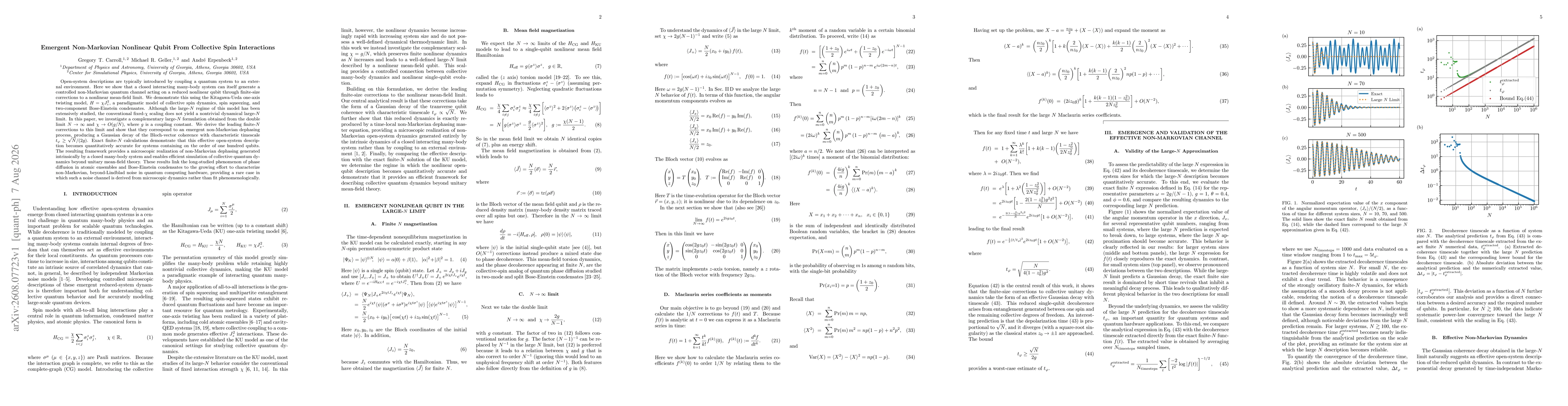 Thumbnail for Emergent Non-Markovian Nonlinear Qubit From Collective Spin Interactions
