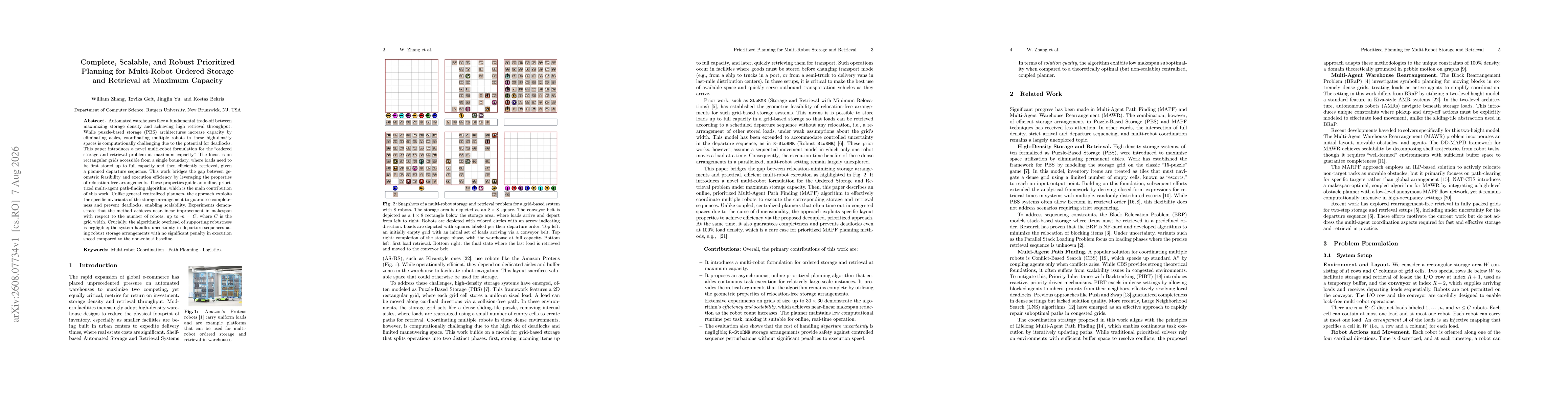 Thumbnail for Complete, Scalable, and Robust Prioritized Planning for Multi-Robot Ordered Storage and Retrieval at Maximum Capacity