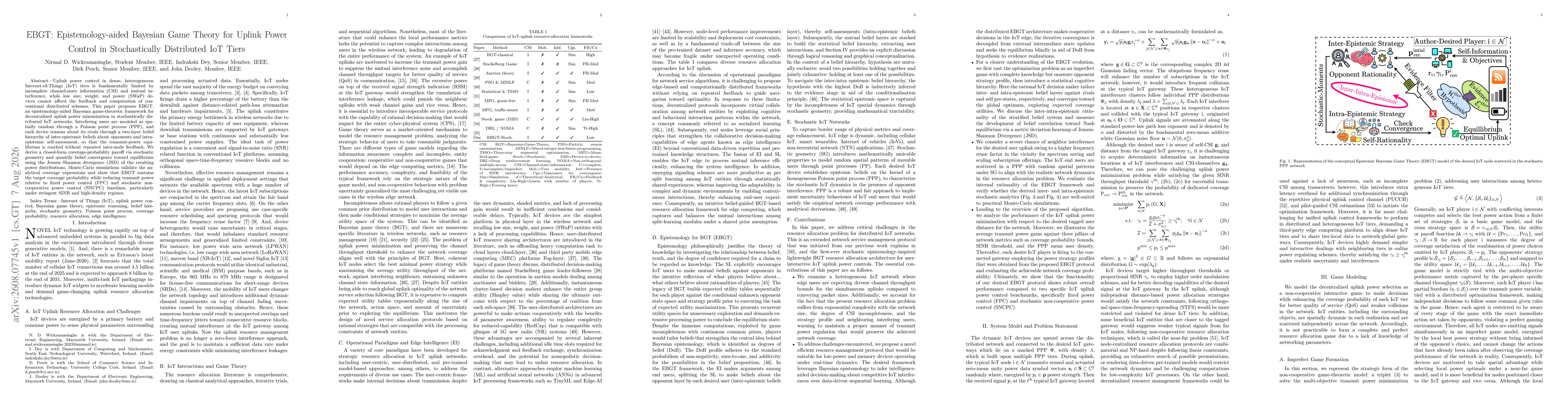 Thumbnail for EBGT: Epistemology-aided Bayesian Game Theory for Uplink Power Control in Stochastically Distributed IoT Tiers