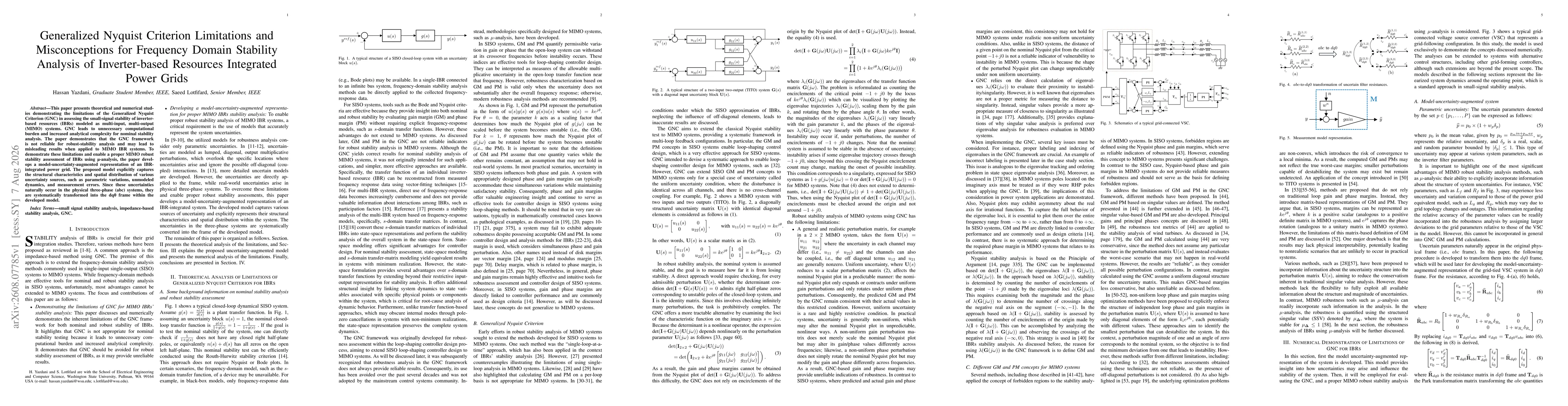 Thumbnail for Generalized Nyquist Criterion Limitations and Misconceptions for Frequency Domain Stability Analysis of Inverter-based Resources Integrated Power Grids