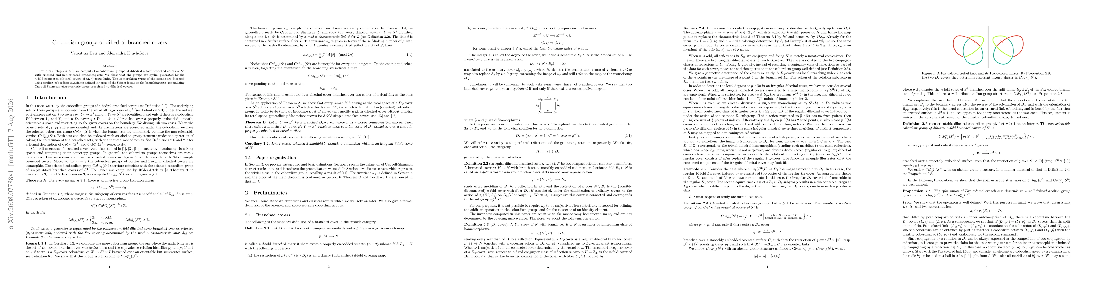 Thumbnail for Cobordism groups of dihedral branched covers