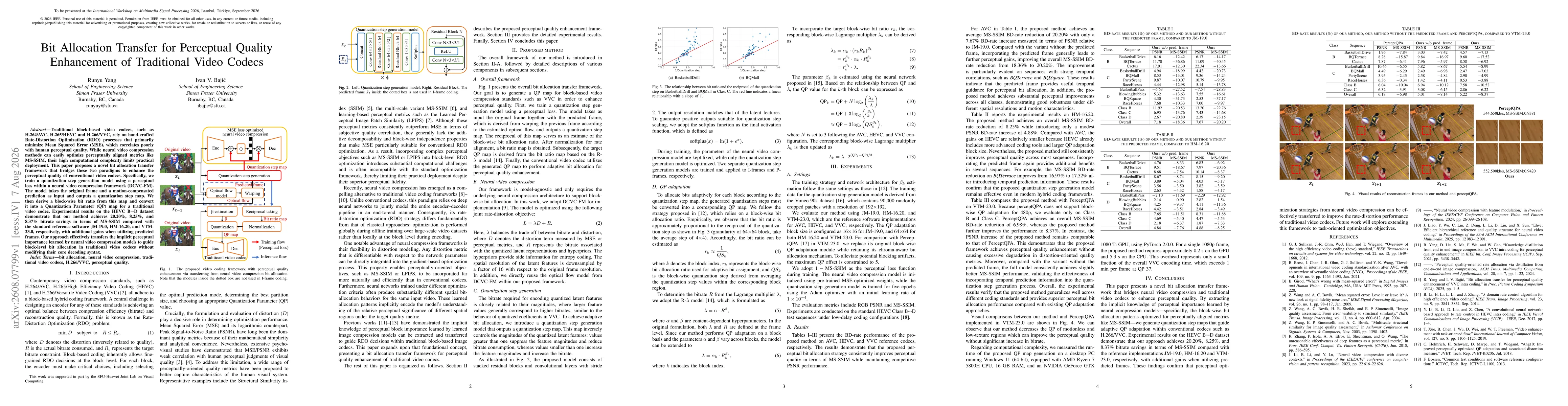 Thumbnail for Bit Allocation Transfer for Perceptual Quality Enhancement of Traditional Video Codecs