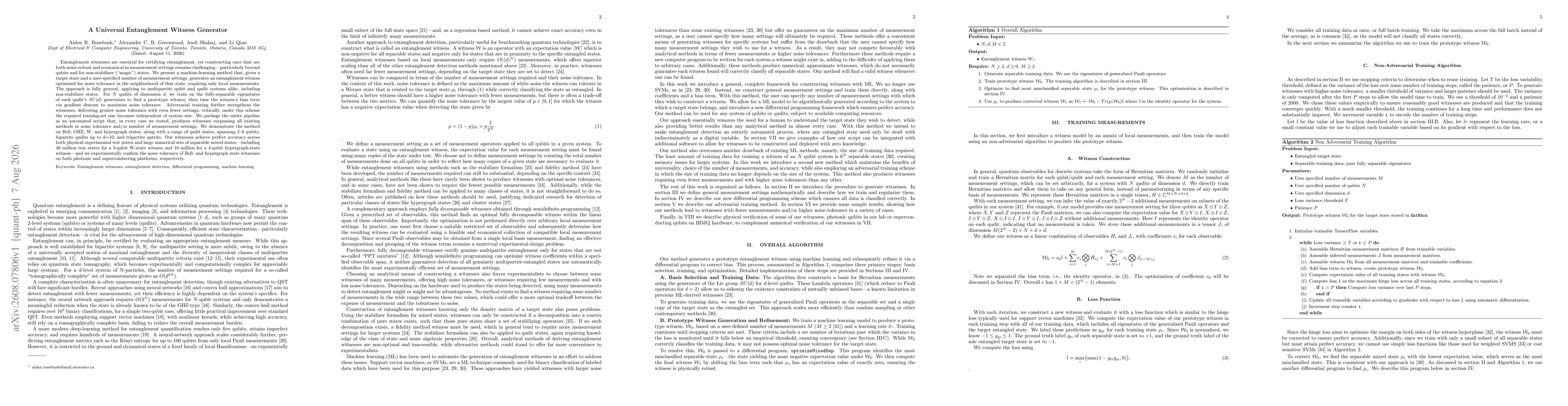 Thumbnail for A Universal Entanglement Witness Generator
