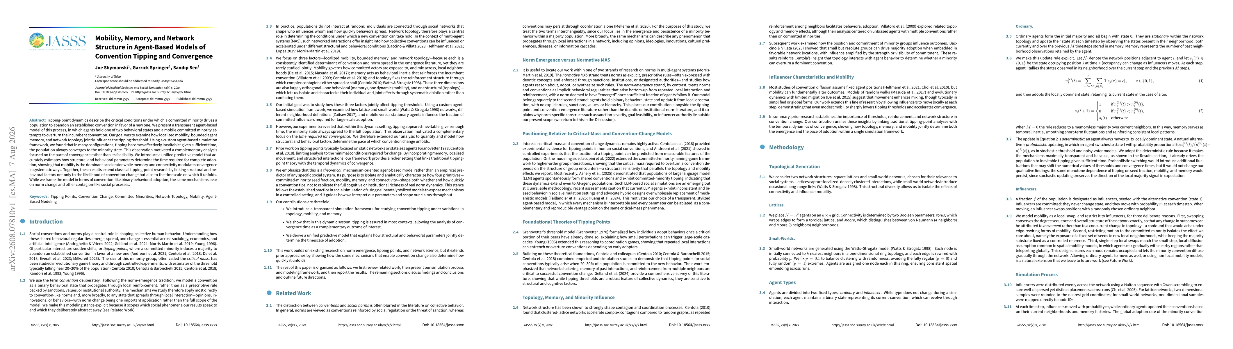 Thumbnail for Mobility, Memory, and Network Structure in Agent-Based Models of Convention Tipping and Convergence
