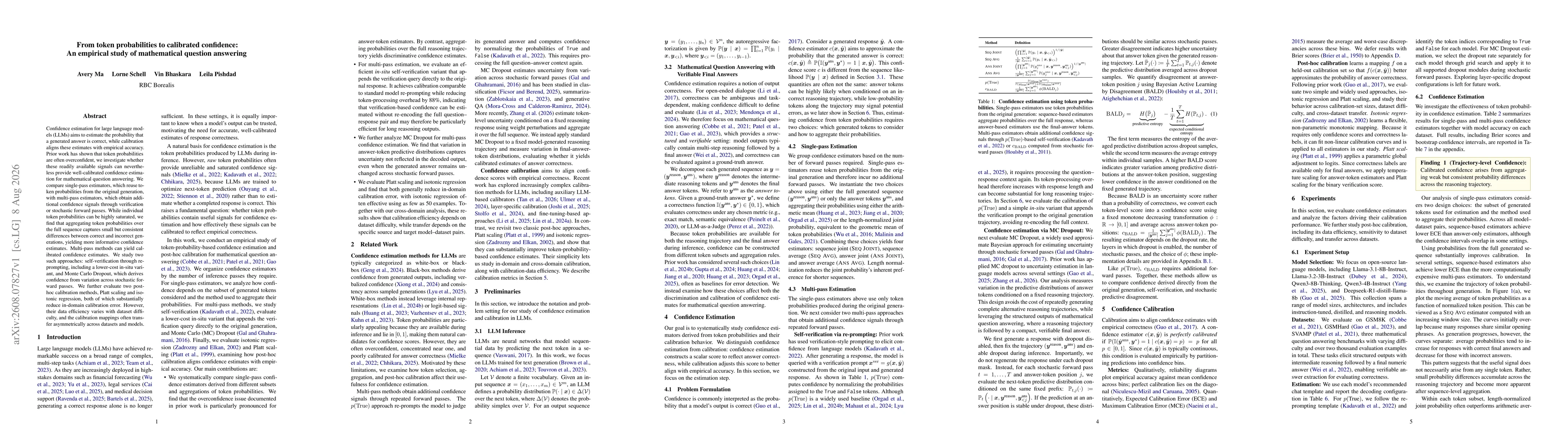 Thumbnail for From token probabilities to calibrated confidence: An empirical study of mathematical question answering