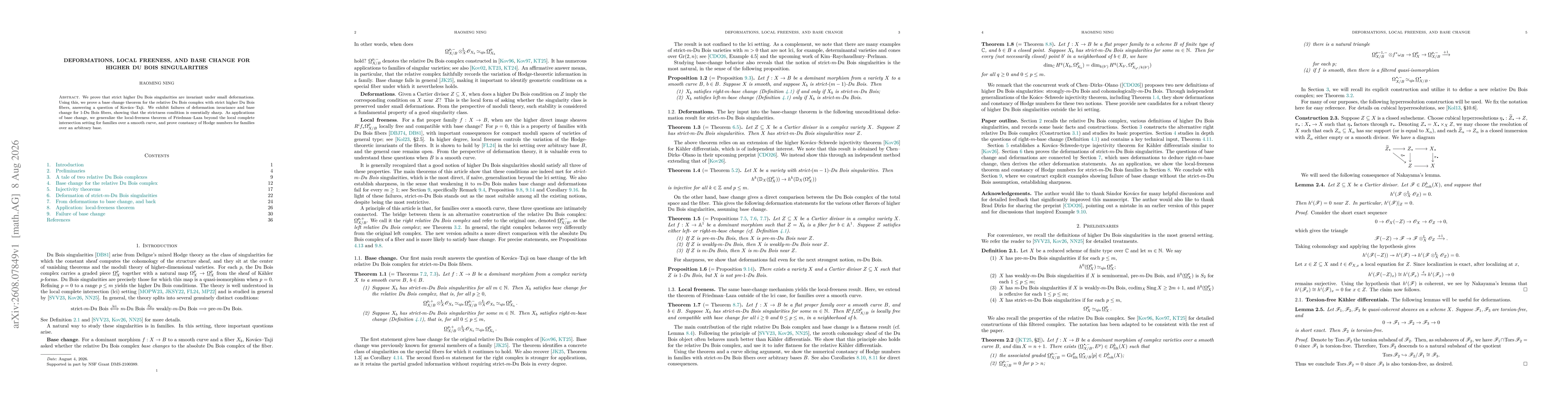 Thumbnail for Deformations, local freeness, and base change for higher Du Bois singularities