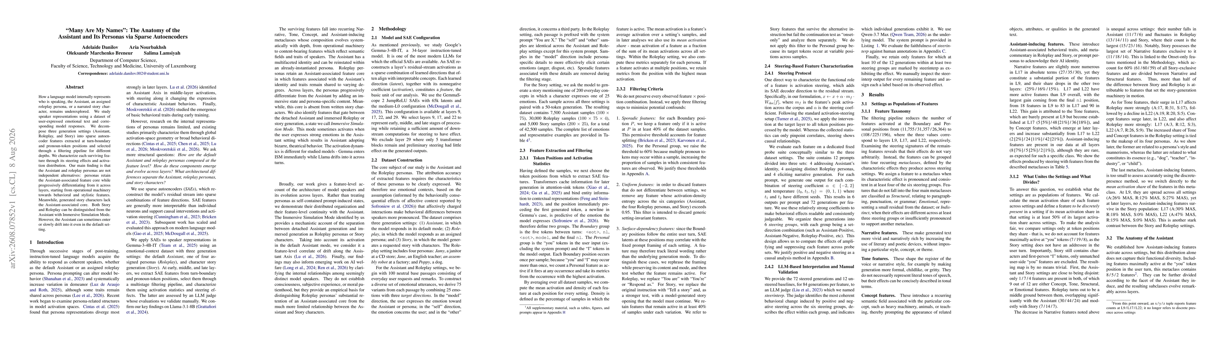 Thumbnail for "Many Are My Names": The Anatomy of the Assistant and Its Personas via Sparse Autoencoders