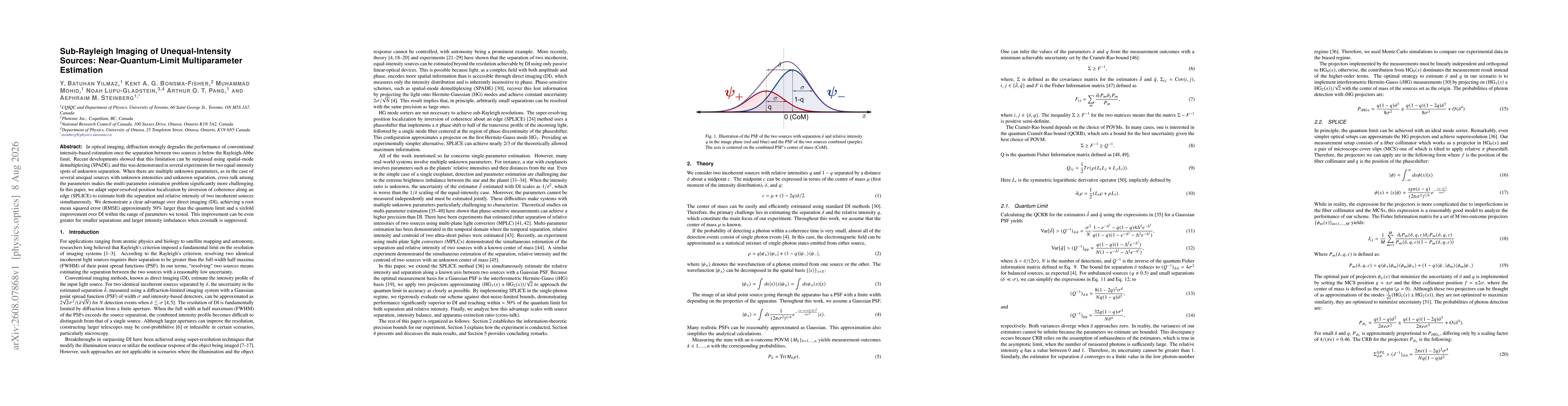 Thumbnail for Sub-Rayleigh Imaging of Unequal-Intensity Sources: Near-Quantum-Limit Multiparameter Estimation