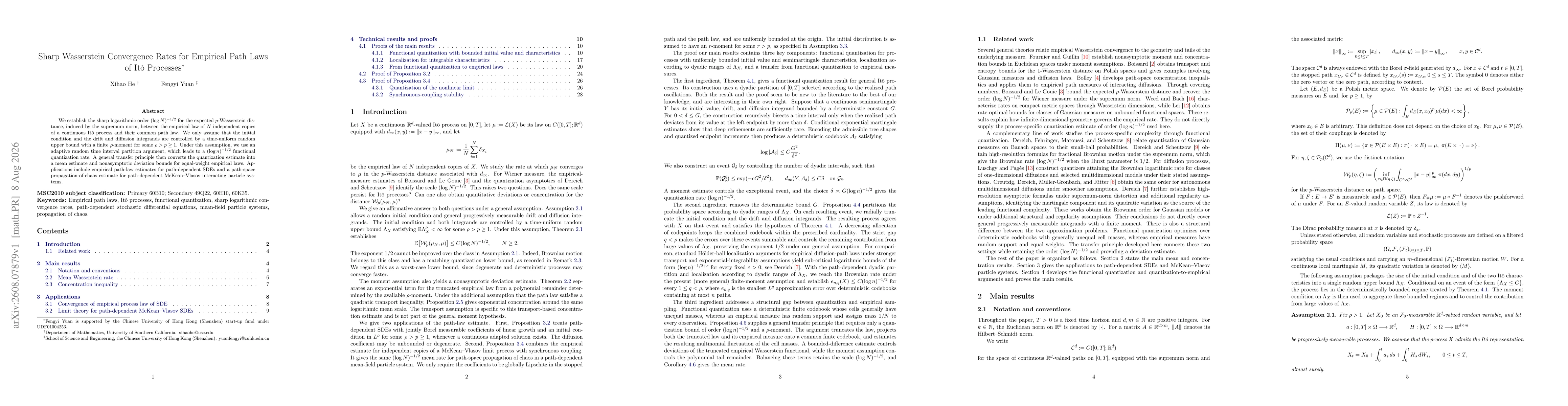 Thumbnail for Sharp Wasserstein Convergence Rates for Empirical Path Laws of Itô Processes