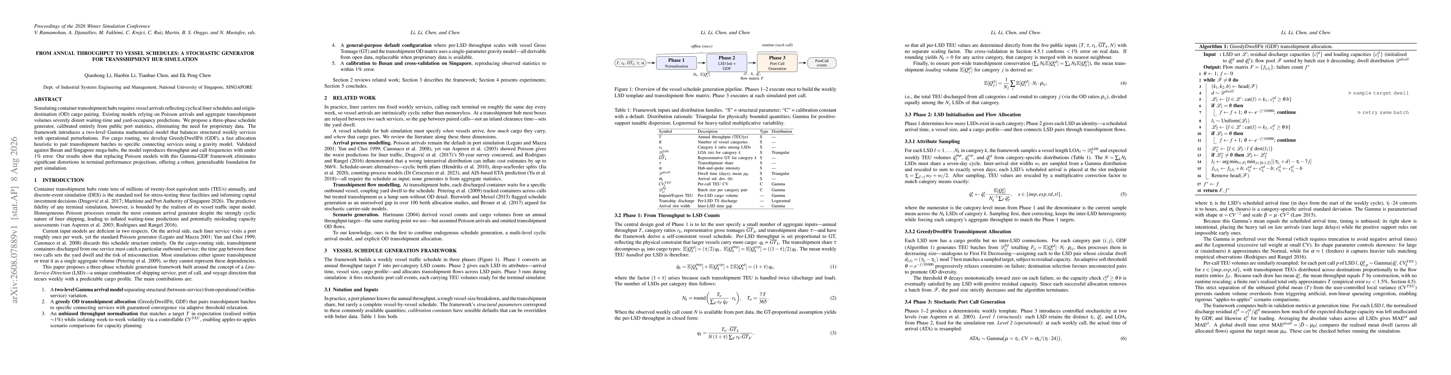 Thumbnail for From Annual Throughput to Vessel Schedules: A Stochastic Generator for Transshipment Hub Simulation