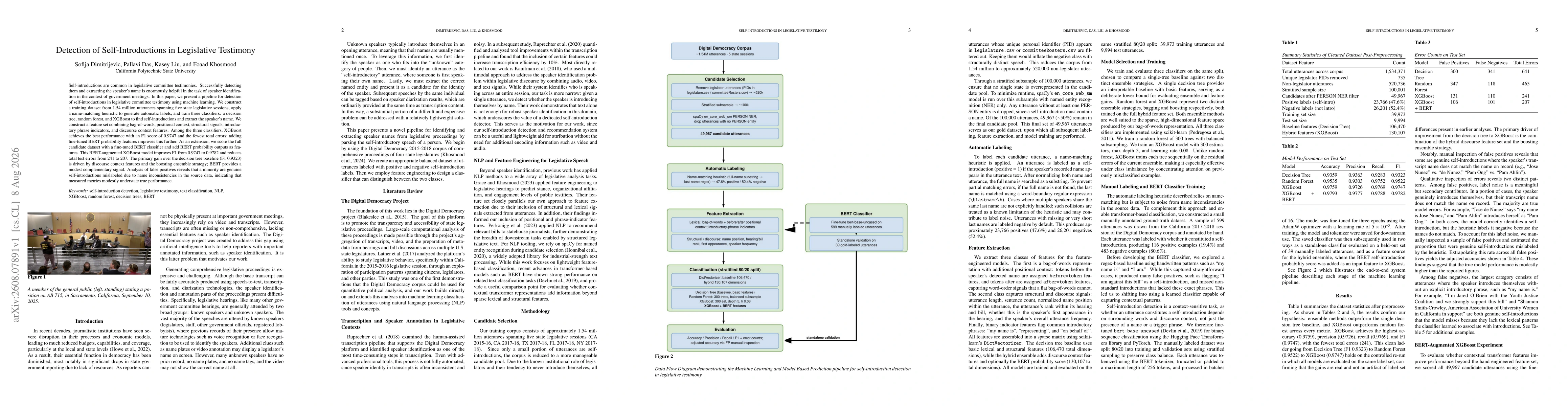 Thumbnail for Detection of Self-Introductions in Legislative Testimony