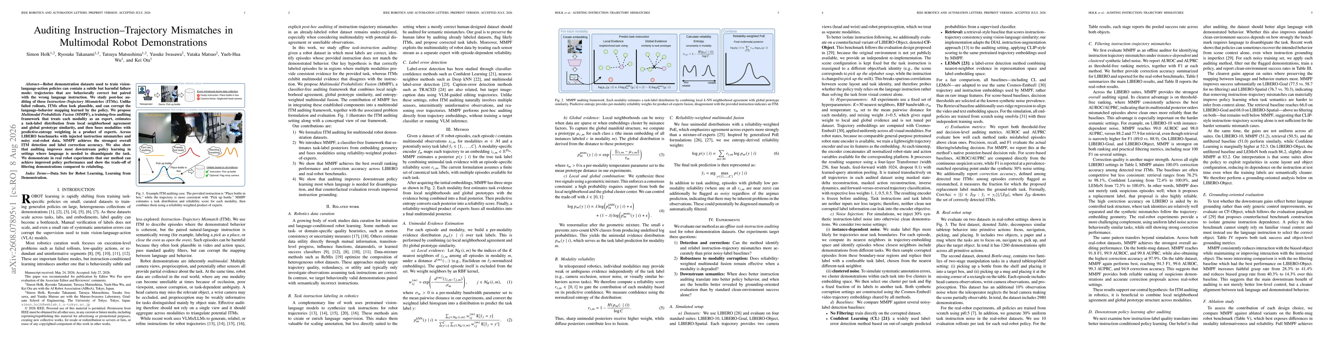 Thumbnail for Auditing Instruction-Trajectory Mismatches in Multimodal Robot Demonstrations