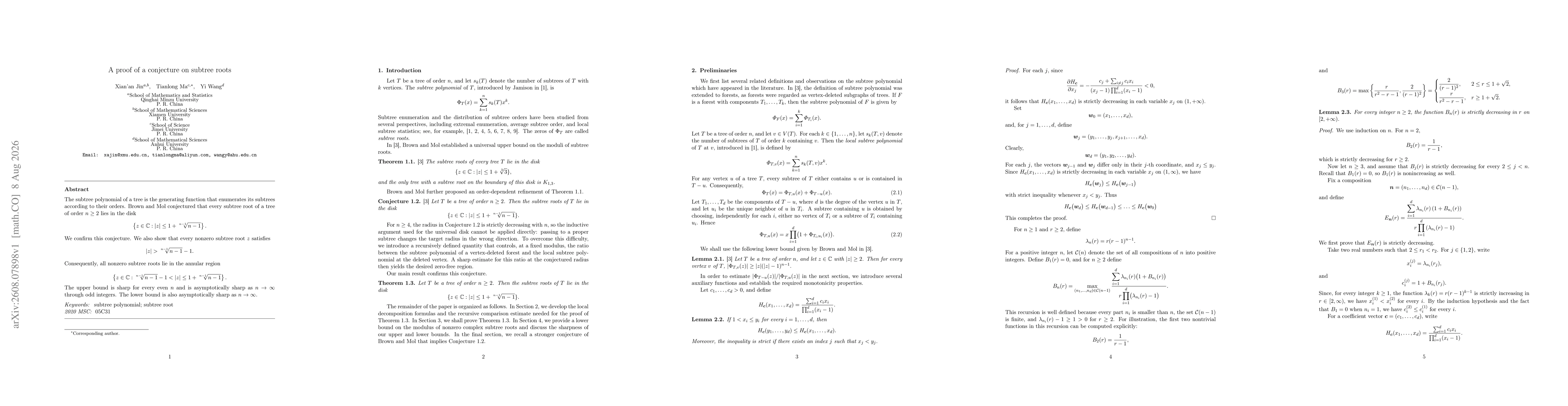 Thumbnail for A proof of a conjecture on subtree roots