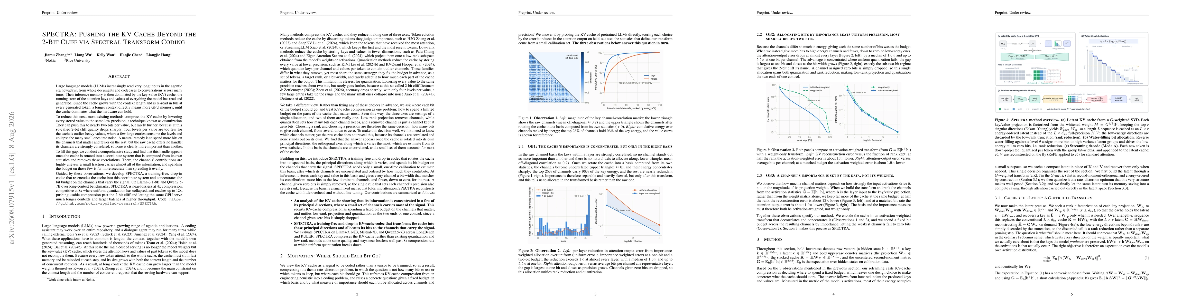 Thumbnail for SPECTRA: Pushing the KV Cache Beyond the 2-Bit Cliff via Spectral Transform Coding