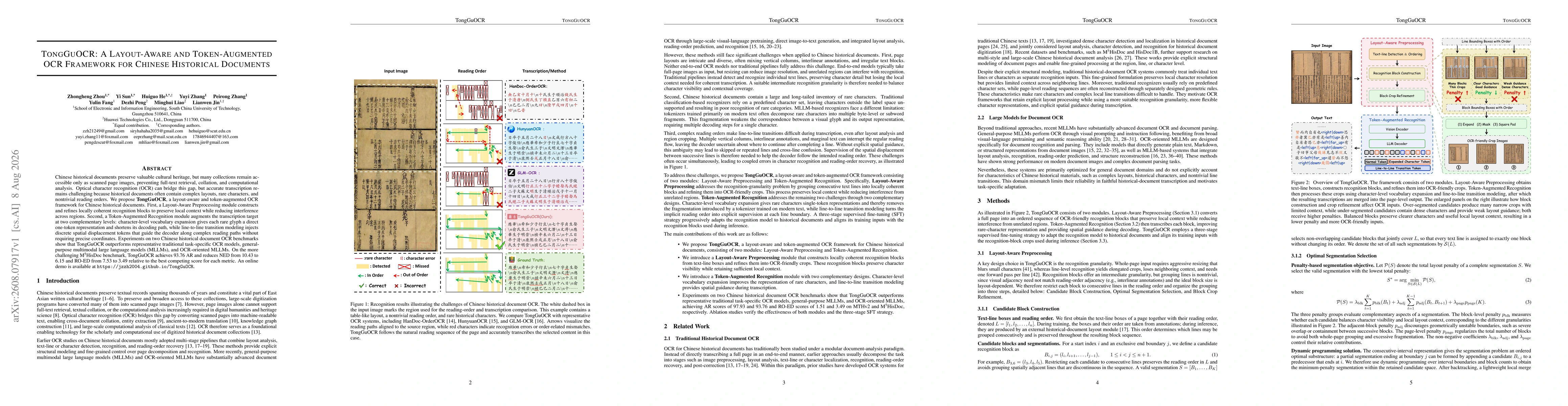 Thumbnail for TongGuOCR: A Layout-Aware and Token-Augmented OCR Framework for Chinese Historical Documents