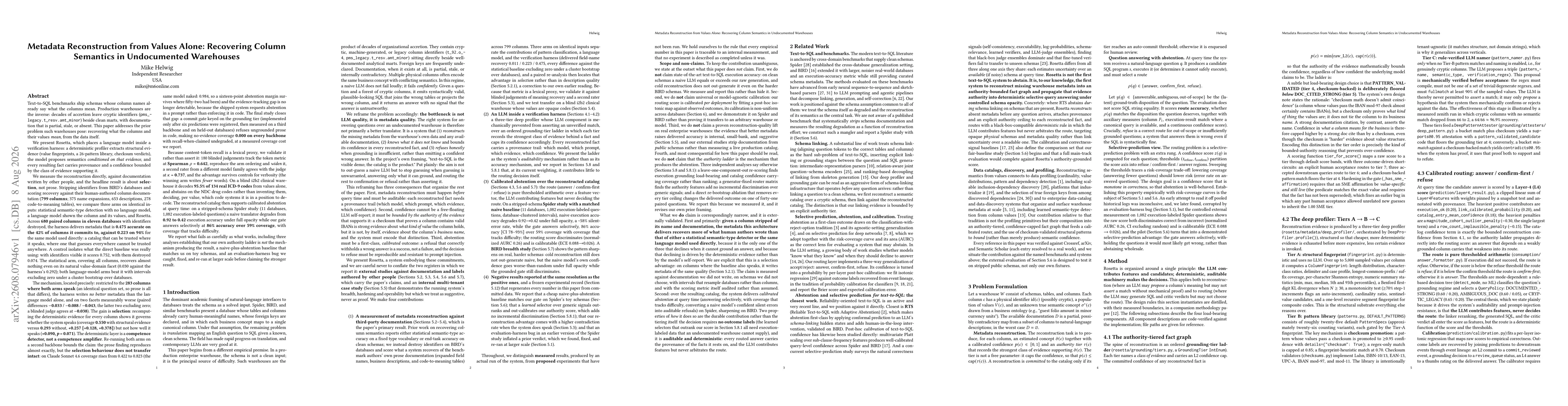 Thumbnail for Metadata Reconstruction from Values Alone: Recovering Column Semantics in Undocumented Warehouses