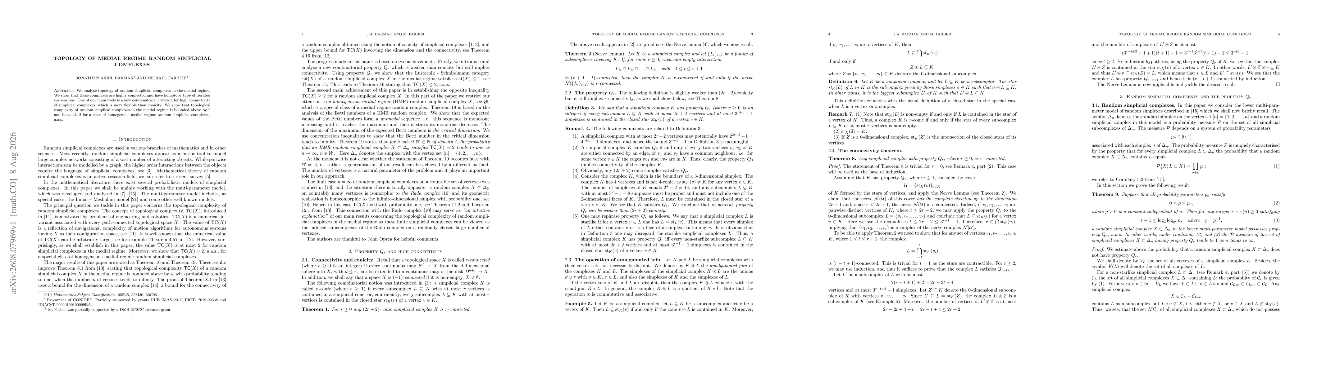 Thumbnail for Topology of medial regime random simplicial complexes
