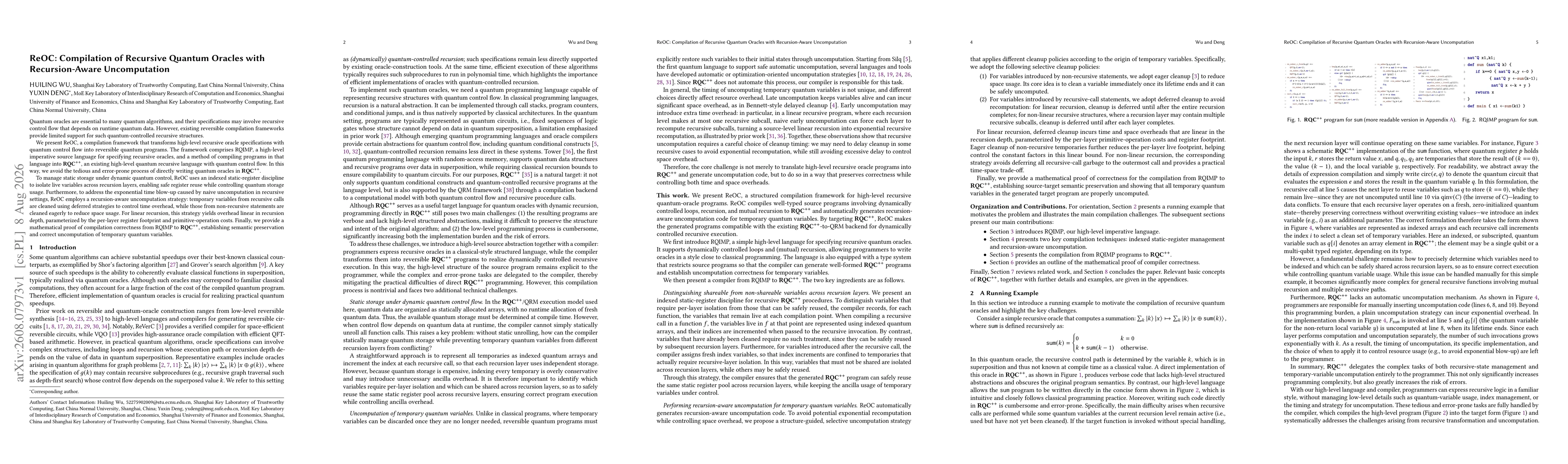 Thumbnail for ReOC: Compilation of Recursive Quantum Oracles with Recursion-Aware Uncomputation
