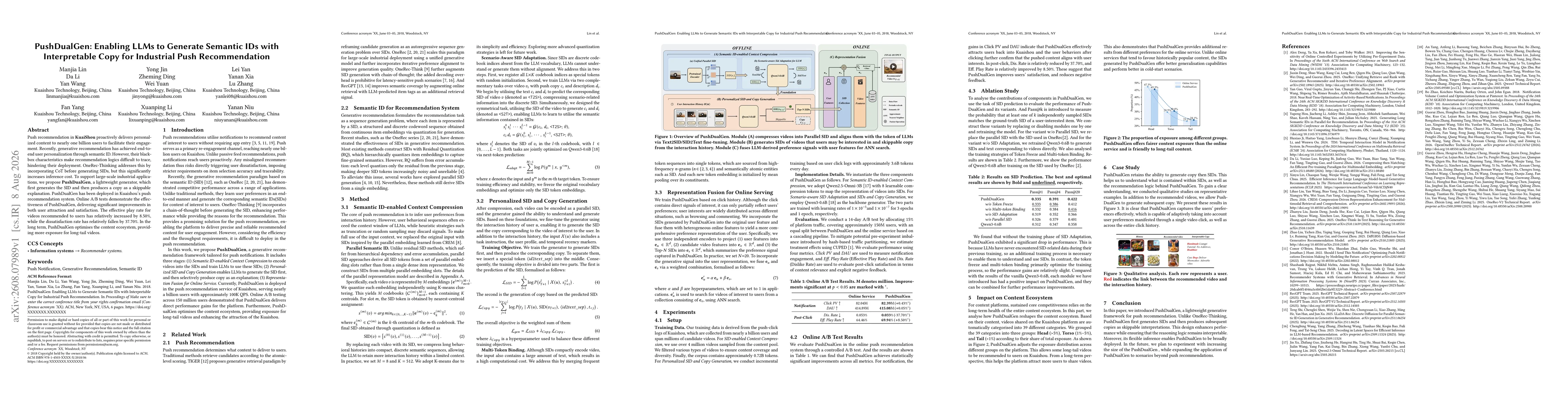 Thumbnail for PushDualGen: Enabling LLMs to Generate Semantic IDs with Interpretable Copy for Industrial Push Recommendation