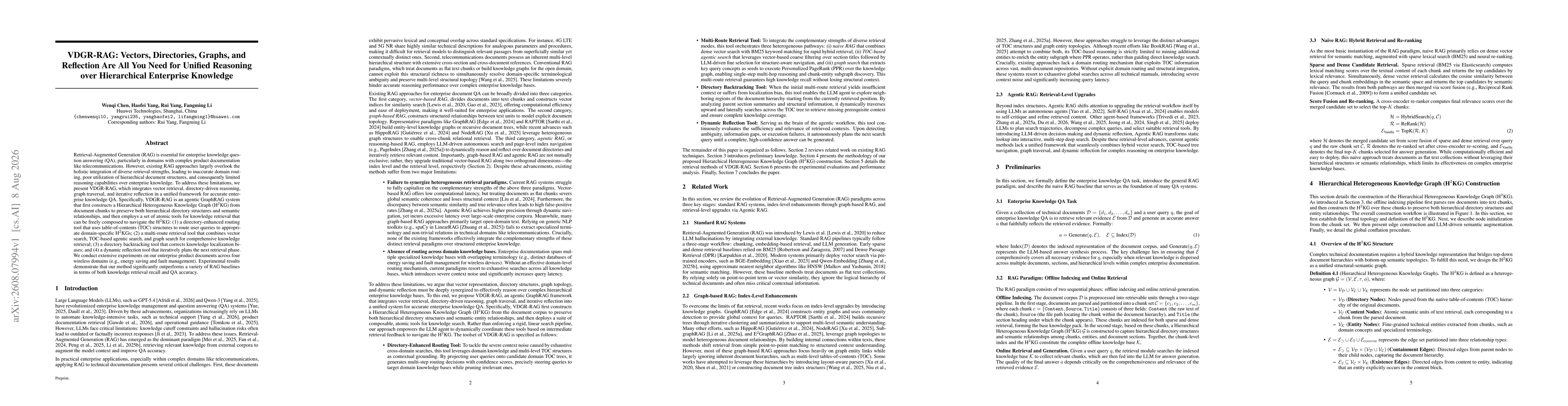 Thumbnail for VDGR-RAG: Vectors, Directories, Graphs, and Reflection Are All You Need for Unified Reasoning over Hierarchical Enterprise Knowledge