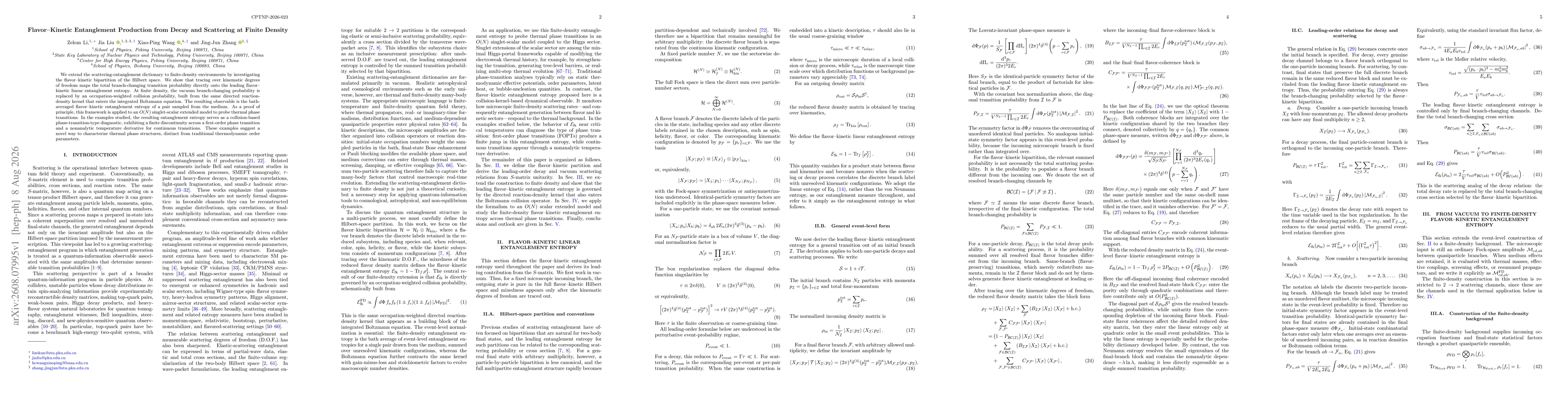 Thumbnail for Flavor--Kinetic Entanglement Production from Decay and Scattering at Finite Density