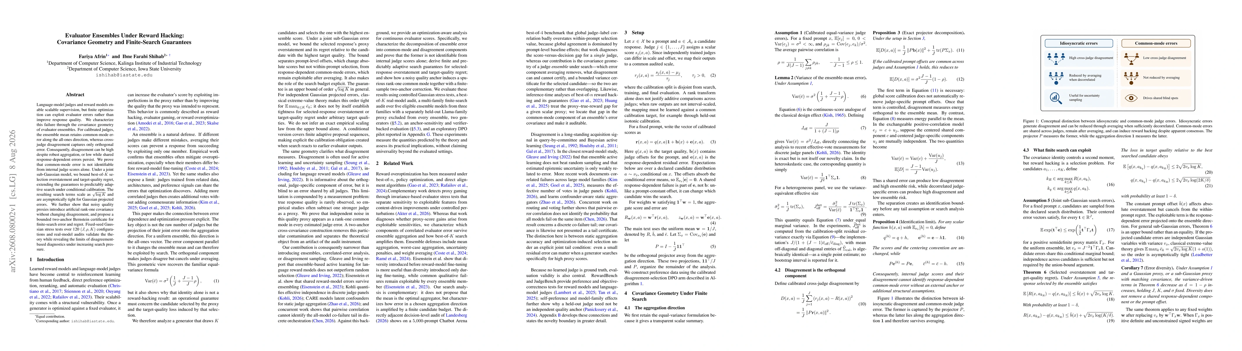 Thumbnail for Evaluator Ensembles Under Reward Hacking: Covariance Geometry and Finite-Search Guarantees