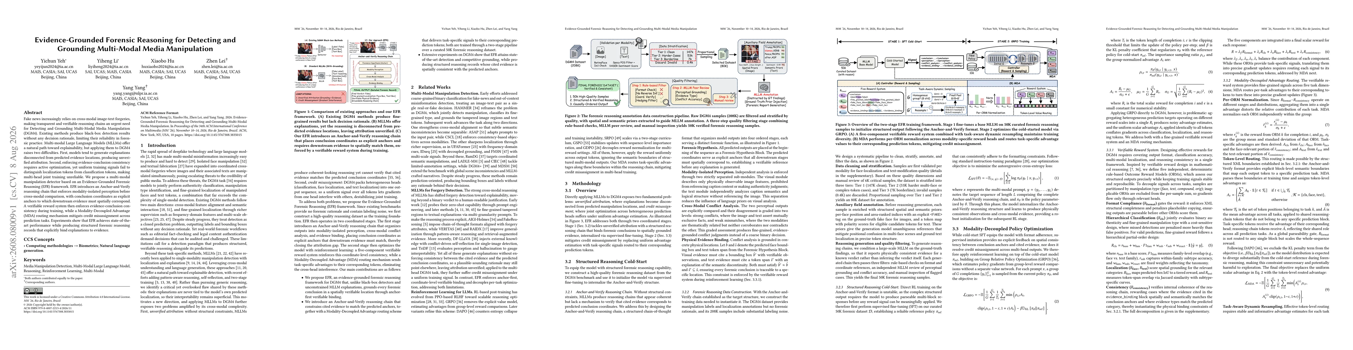 Thumbnail for Evidence-Grounded Forensic Reasoning for Detecting and Grounding Multi-Modal Media Manipulation