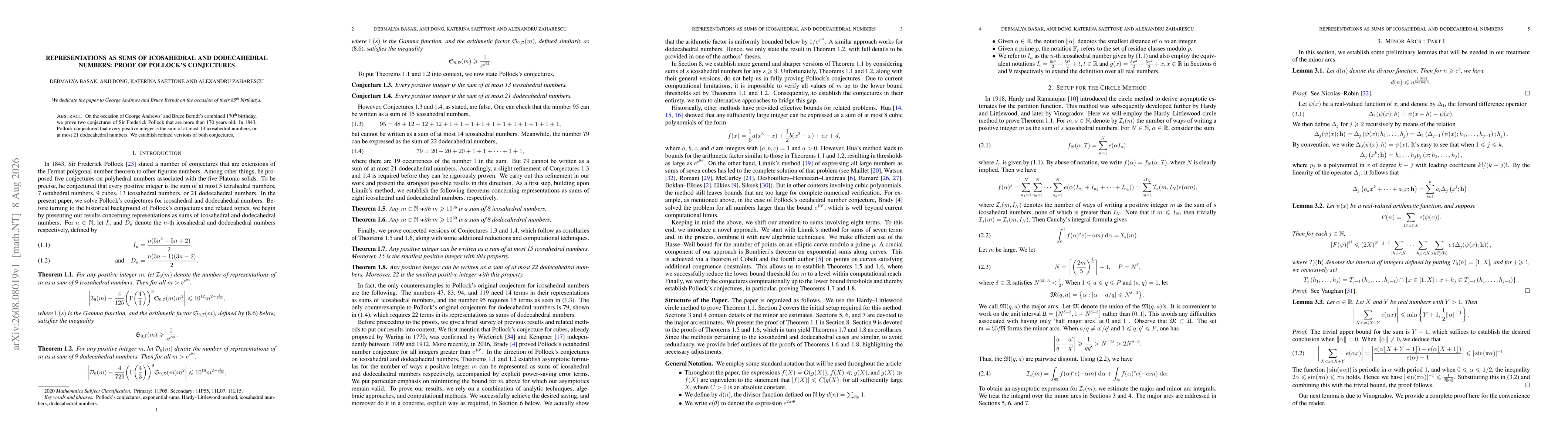 Thumbnail for Representations as Sums of Icosahedral and Dodecahedral Numbers: Proof of Pollock's Conjectures
