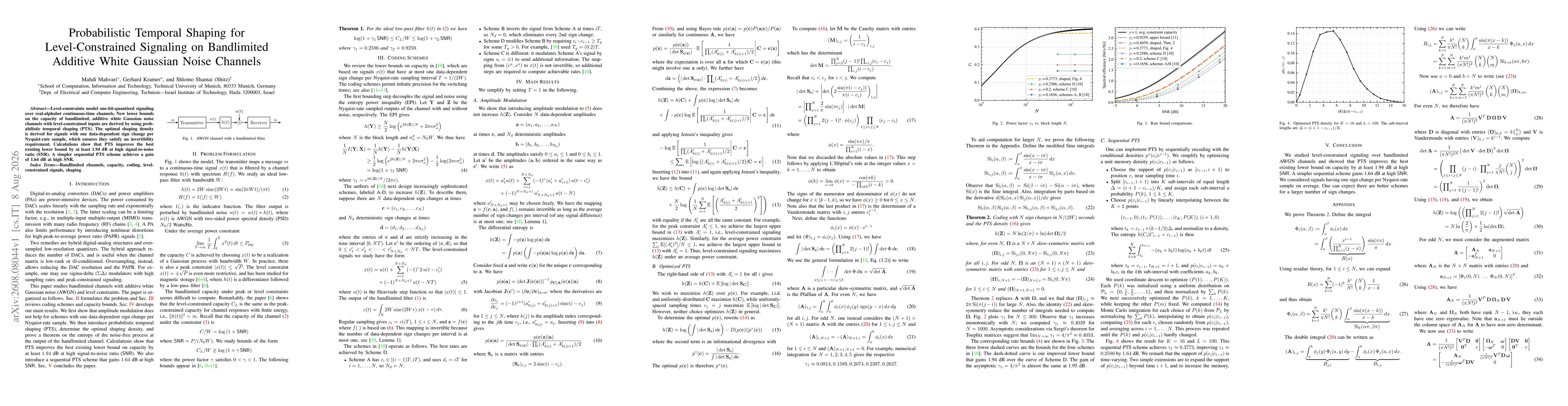 Thumbnail for Probabilistic Temporal Shaping for Level-Constrained Signaling on Bandlimited Additive White Gaussian Noise Channels