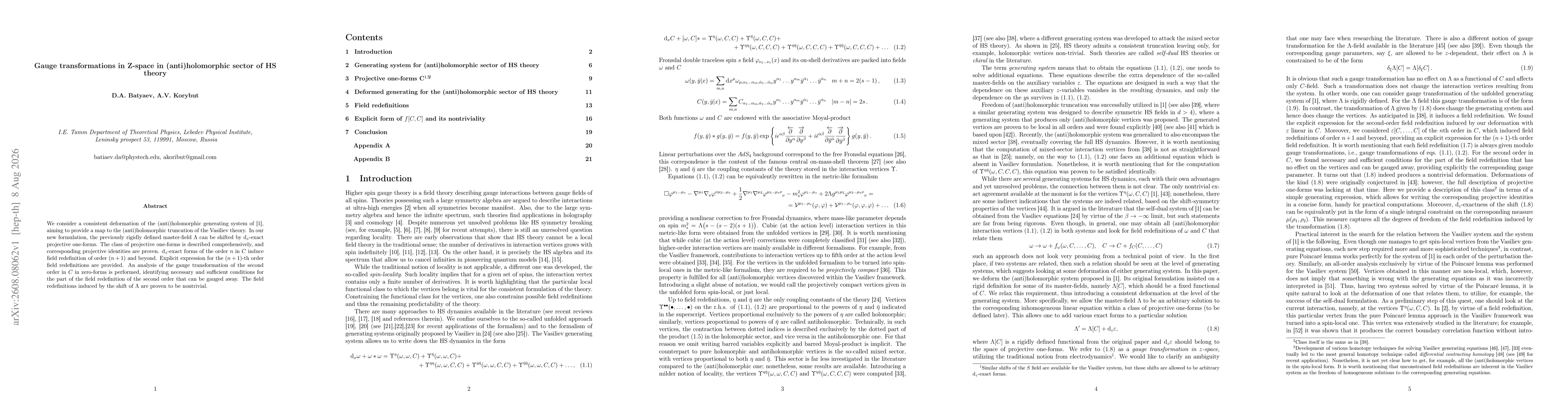 Thumbnail for Gauge transformations in Z-space in (anti)holomorphic sector of HS theory