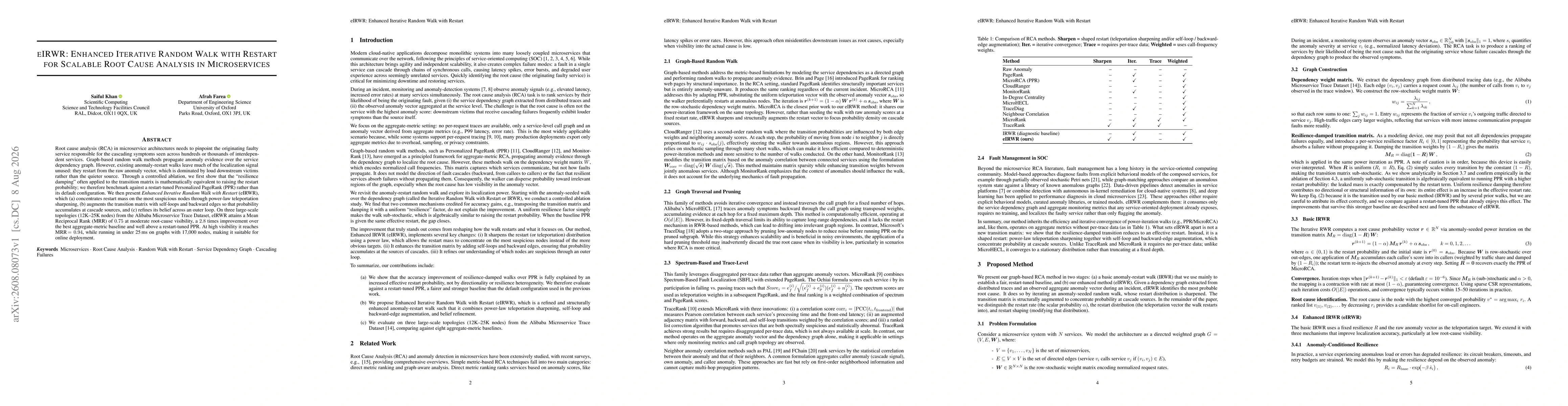 Thumbnail for eIRWR: Enhanced Iterative Random Walk with Restart for Scalable Root Cause Analysis in Microservices
