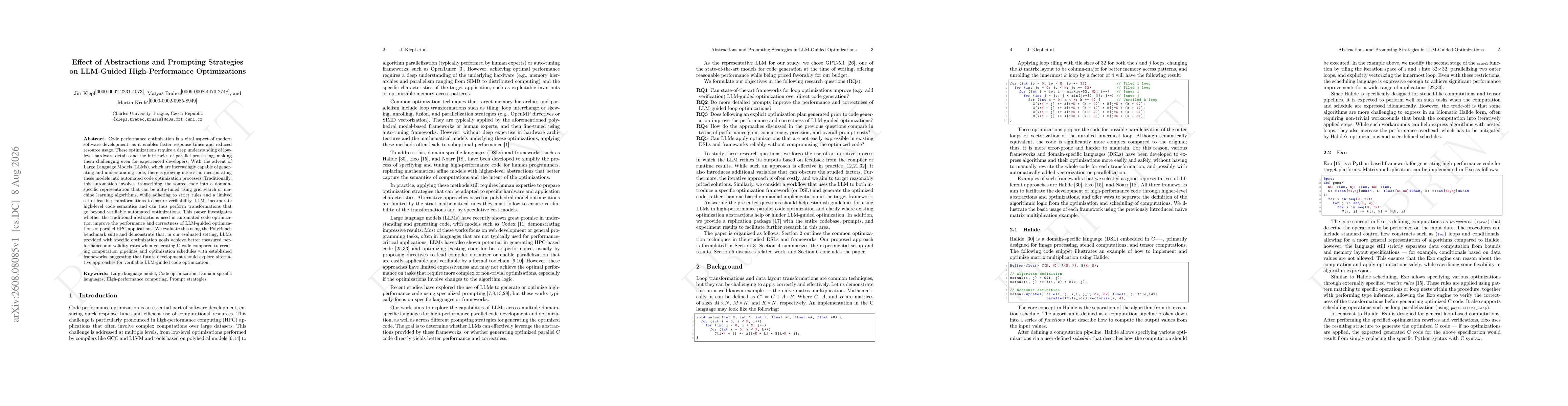 Thumbnail for Effect of Abstractions and Prompting Strategies on LLM-Guided High-Performance Optimizations