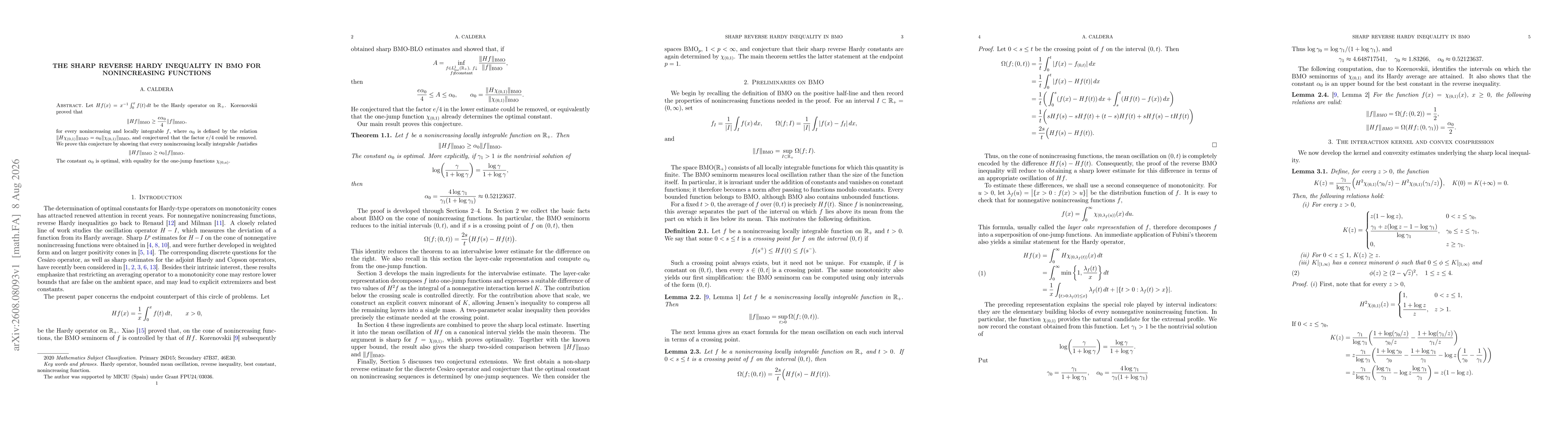 Thumbnail for The sharp reverse Hardy inequality in BMO for nonincreasing functions