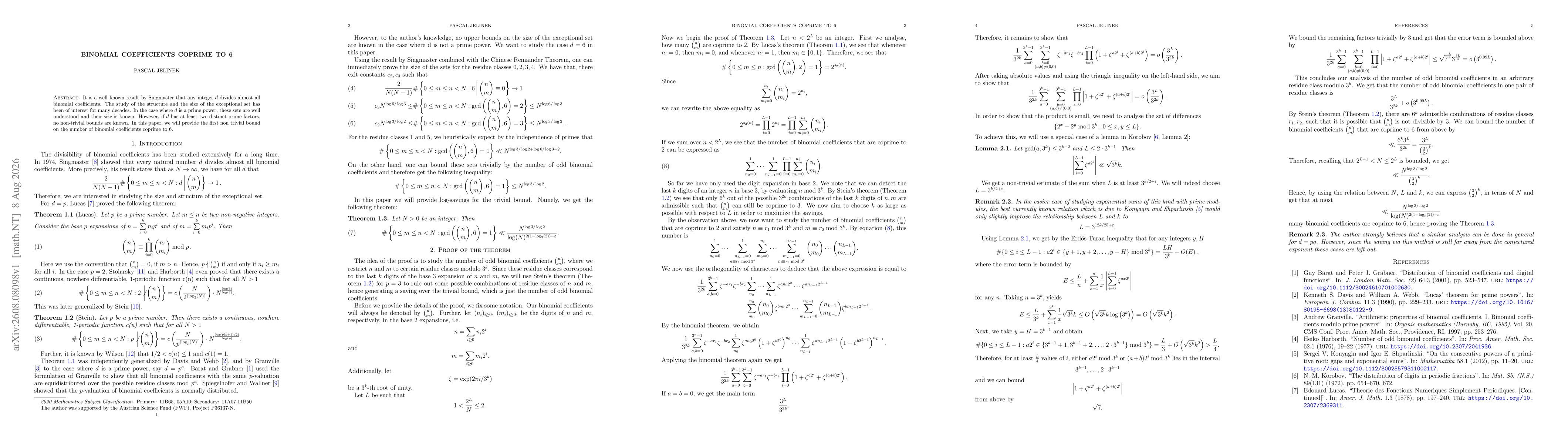 Thumbnail for Binomial coefficients coprime to 6