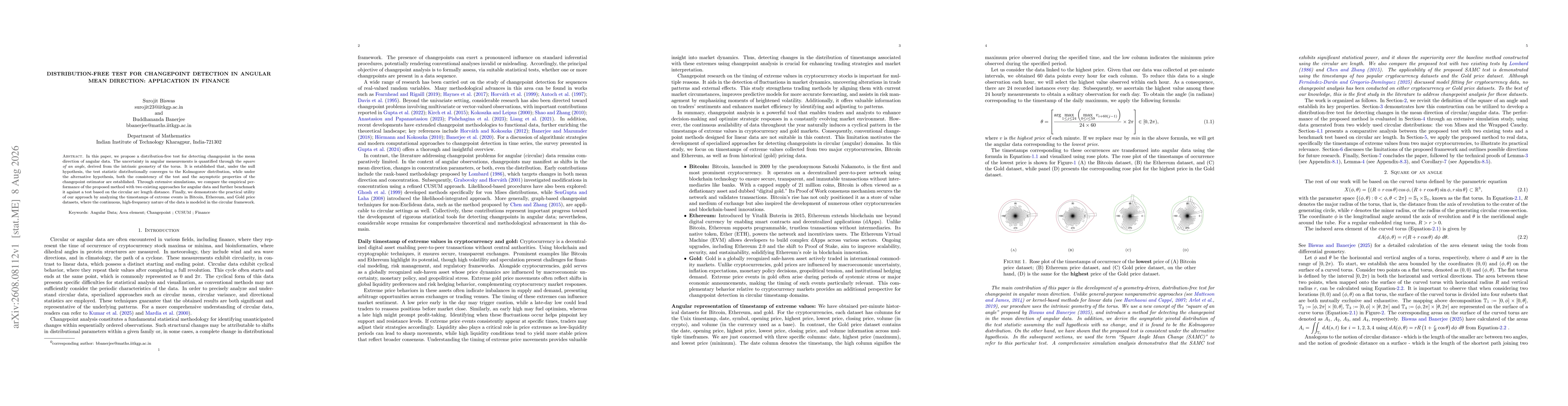 Thumbnail for Distribution-Free test for Changepoint Detection in Angular Mean Direction: Application in Finance