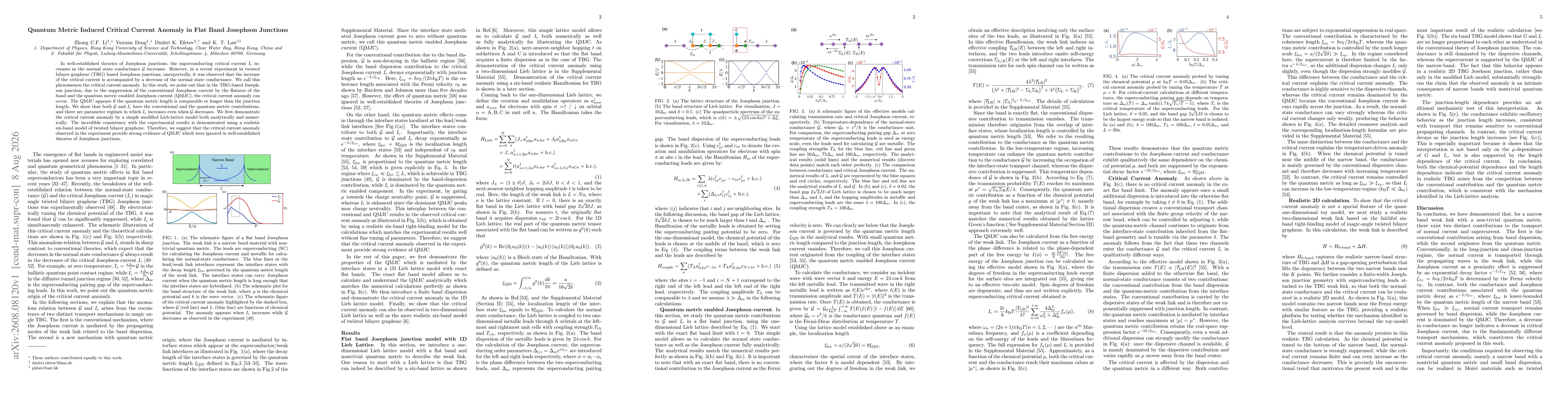 Thumbnail for Quantum Metric Induced Critical Current Anomaly in Flat Band Josephson Junctions